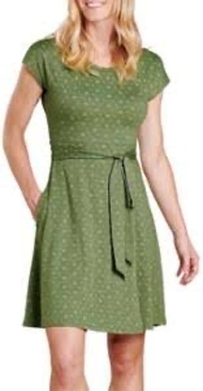 Toad & Co Womens XL Cue Wrap Short Sleeve Dress Green Yellow Floral Casual Tie